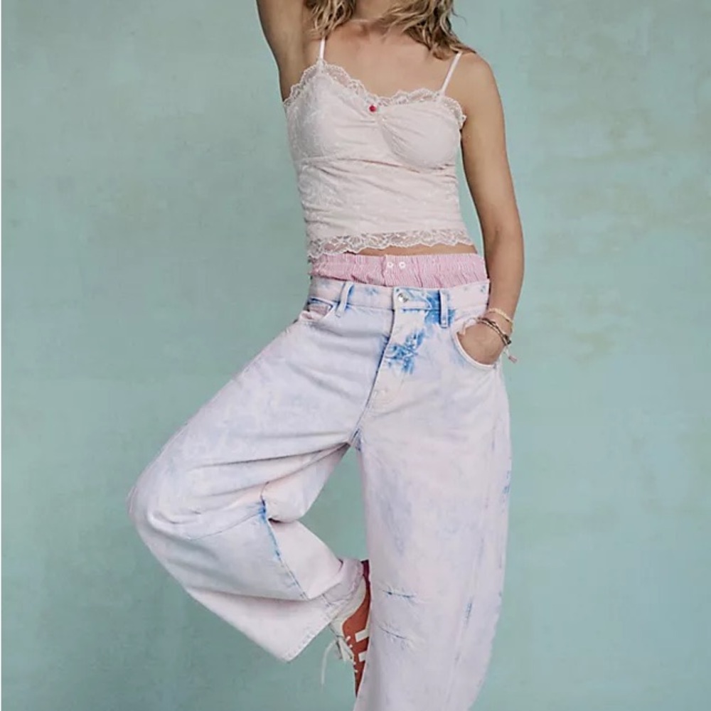 Free People Good Luck Barrel Jean, pink Tie-Dye Jeans